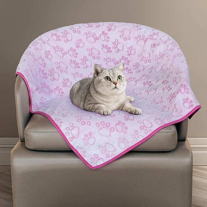 Pink Cat Blanket for Kitten Beds, Flannel Pink Stuff Cute Paw Print, 24 * 32 - Image 8