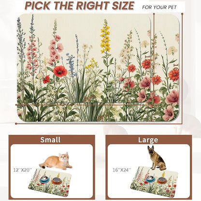 Vintage Flower Botanical Garden Dog Cat Food Mat, Absorbent Pet Feeding Mat - Image 2