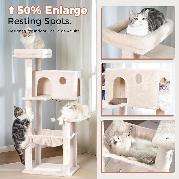 54” Cat Tree with Big Hammock 21x17” XL Cat Tower with Scratching Posts - Image 6