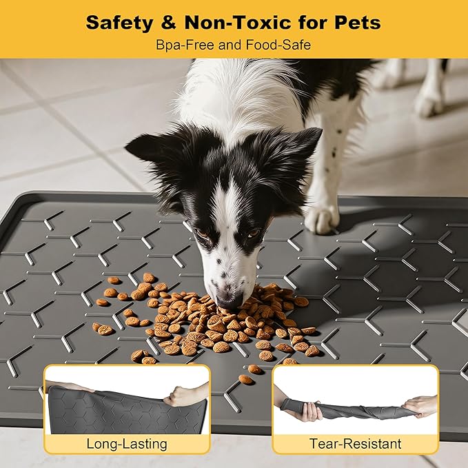 Pieviev 34''x22'' Dog Cat Food Bowl Mat, Silicone Waterproof Food Grade Pet - Image 3
