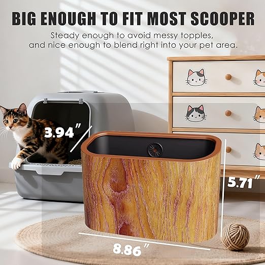 Cat Litter Scoop Holder – Wood-Grain Dual-Open Scoop Caddy - Image 3