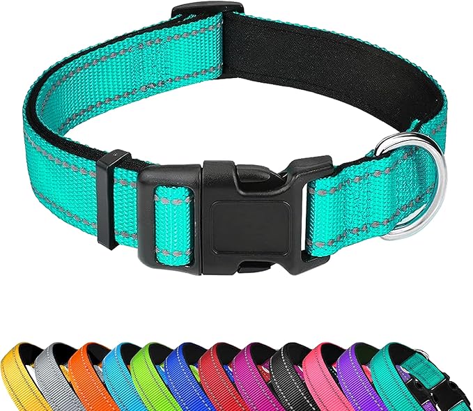 Reflective Dog Collar, Adjustable Soft Neoprene Padded Nylon Pet Collars by PWOD