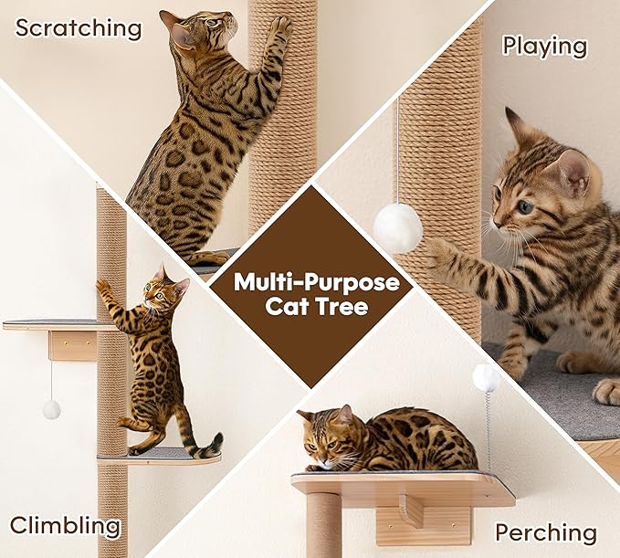 Floor to Ceiling Cat Tree for Kittens, 5-Tier Wall Mounted Cat Wall Shelves - Image 4