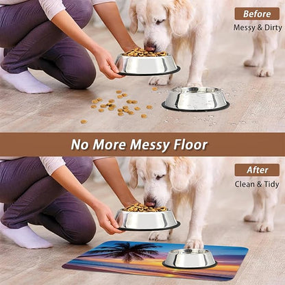 Tropical Palm Pet Feeding Mat, Sunset Trees Sea Beach Absorbent Quick-Dry Cat - Image 5