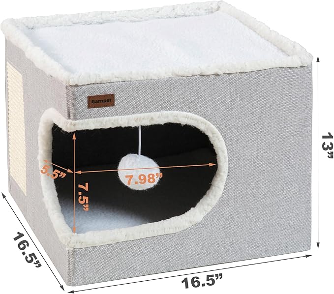 Cat Bed for Indoor Cats Cube House, Covered Cat Cave Beds & Furniture - Image 2