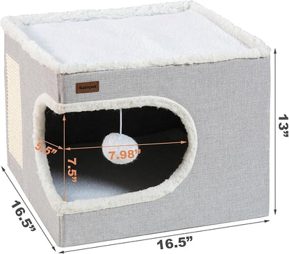 Cat Bed for Indoor Cats Cube House, Covered Cat Cave Beds & Furniture - Image 2