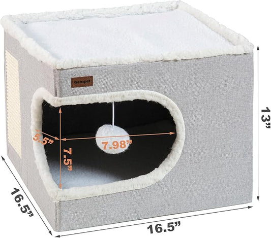 Cat Bed for Indoor Cats Cube House, Covered Cat Cave Beds & Furniture - Image 2