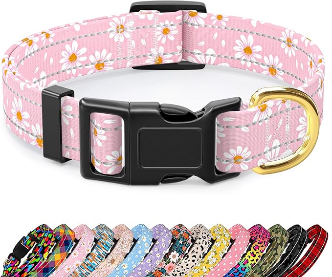 Reflective Dog Collar for Extra Small Dogs, Cute Daisy Theme Adjustable by TMOODEL