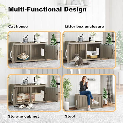 Cat Litter Box Enclosure Resin Hidden Cat Litter Box Furniture Multi-Functional - Image 6
