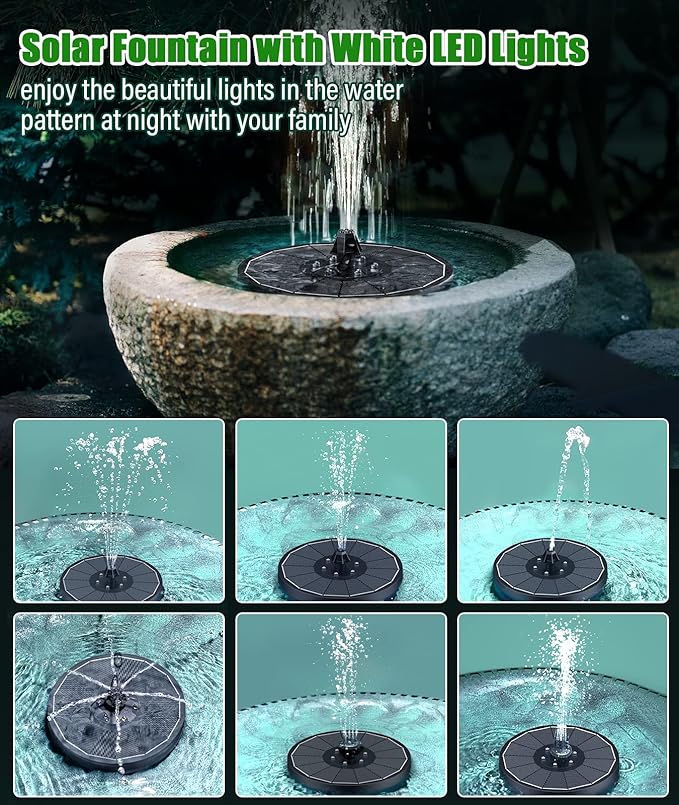 SZMP Solar Water Fountain Upgraded 100% Glass Panel, 3.5W Solar Powered - Image 2