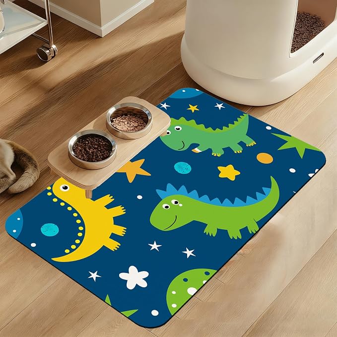 Cartoon Dino Pet Feeding Mat–Christmas Stocking Quick Dry Absorbent Dog Cat by LUTASER