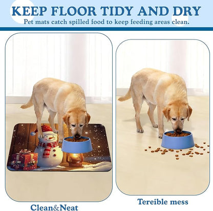 Chirstmas Gifts Dog Cat Food Mat, Cute Snowman Absorbent Waterproof Placemat - Image 5