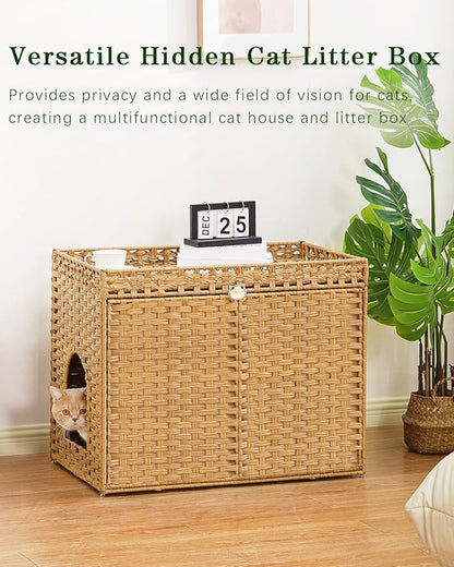 Cat Litter Box Enclosure Furniture, Handwoven Rattan Hidden Litter Box - Image 7