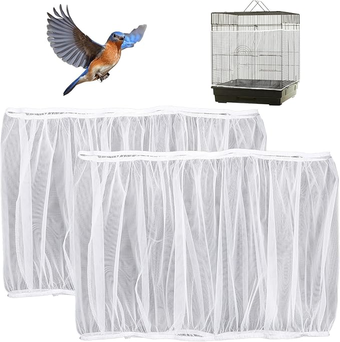 2 Pcs Bird Cage Cover Universal Bird Cage Seed Catcher, Breathable Nylon Mesh by Unknown