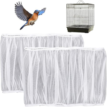 2 Pcs Bird Cage Cover Universal Bird Cage Seed Catcher, Breathable Nylon Mesh by Unknown