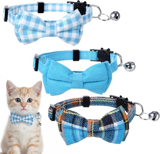3pcs Bow Tie Cat Collar with Bells, Breakaway Bowtie Plaid Cat Collar, Soft by Unknown