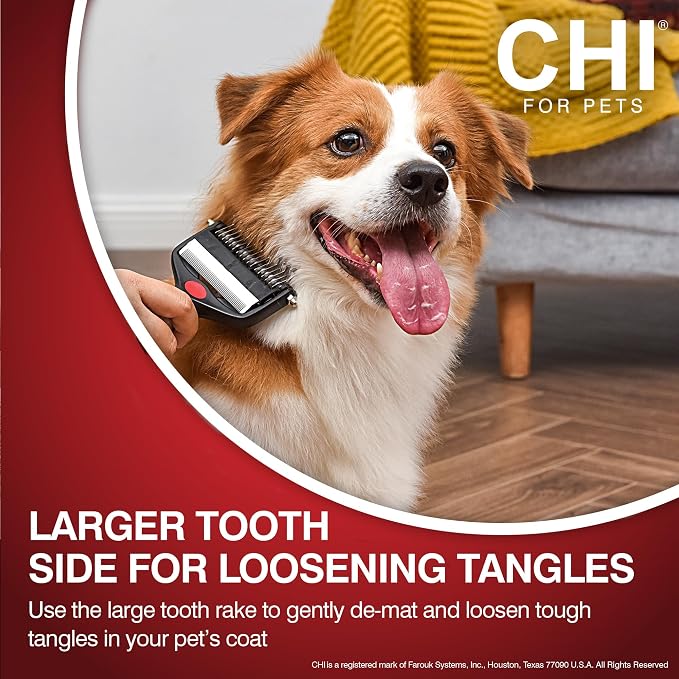 CHI for Dogs 2 in 1 Dematting and Deshedding Rake, Dual Head Dog Grooming Tool - Image 4