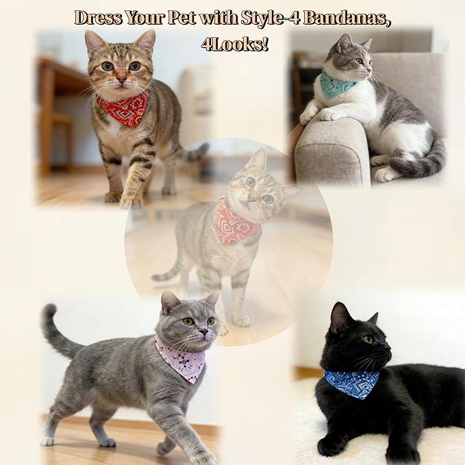 Cat and Puppy Bandana Collar Set, 4 Pack Adjustable Cotton Pet Neck Scarves - Image 2