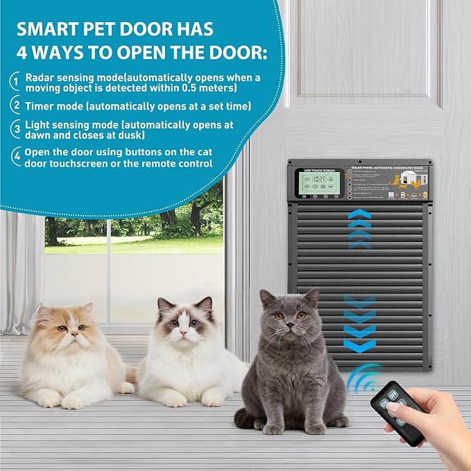 Cat Door, Cat Door Interior Door Radar, Timer & Light Sensor Modes, Solar & USB - Image 5