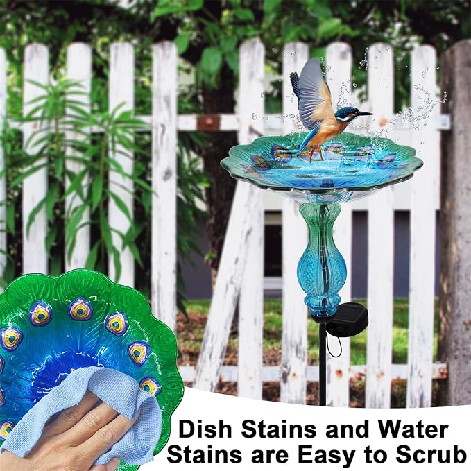Blue Peacock Ground Stake Solar Bird Feeder - Image 7