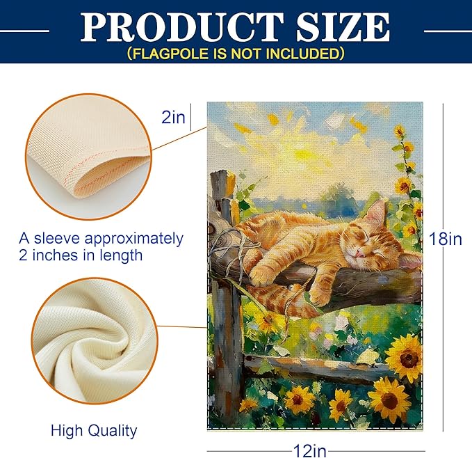 Spring Summer Garden Flag 12x18 inches Double Sided Sleeping Orange Tabby Cat - Image 4