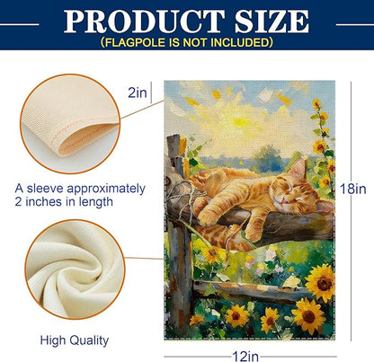 Spring Summer Garden Flag 12x18 inches Double Sided Sleeping Orange Tabby Cat - Image 4