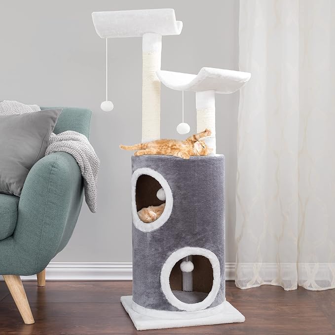 45in Cat Tree with Napping Perches, 2 Story Cat Condo, Cat Scratching Posts - Image 4