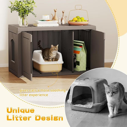 Cat Litter Box Enclosure, Indoor Outdoor Cat House Weatherproof, Side Table - Image 4