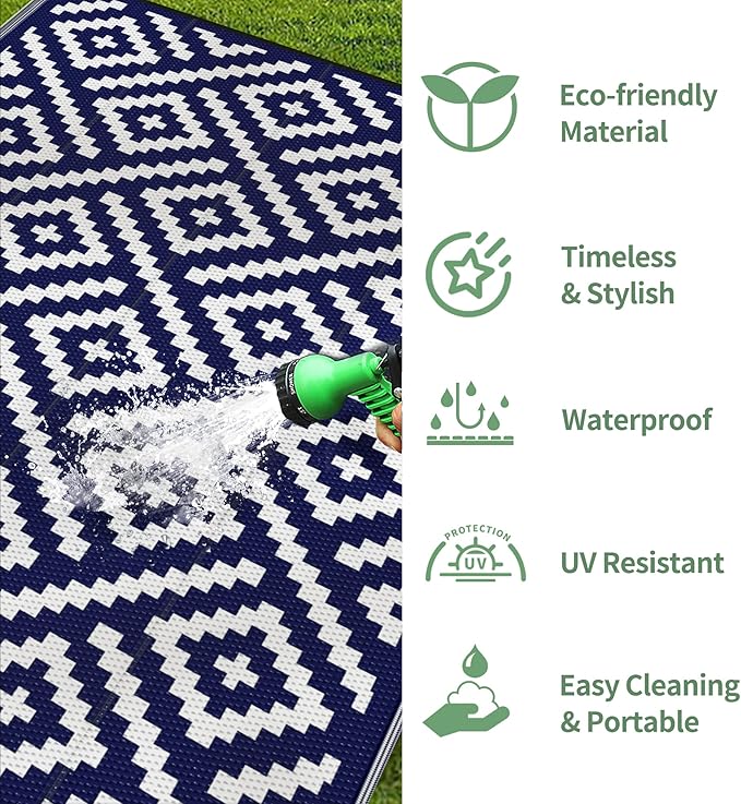 GENIMO Outdoor Rugs 8x10 Waterproof, Reversible Mats, Area Plastic Straw Rug - Image 5