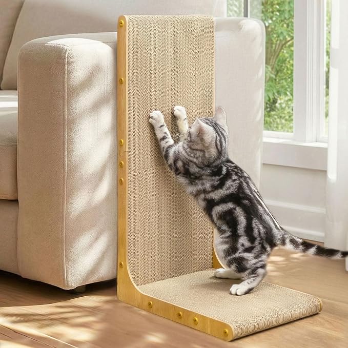Cardboard Cat Scratcher, 26 Inch L Shape Scratch Pad Wall Mounted, Vertical by Conlun