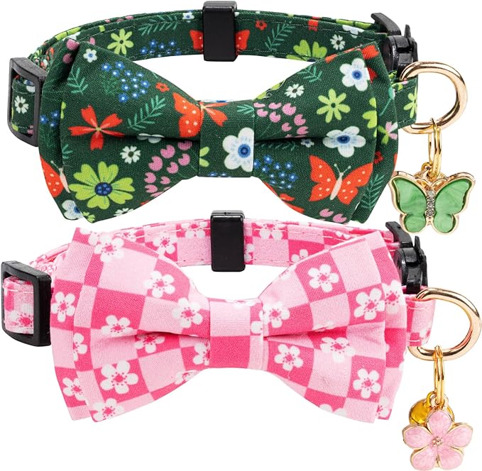 2 Pack Cotton Cat Collar with Bow Tie and Bell by Gelwoo
