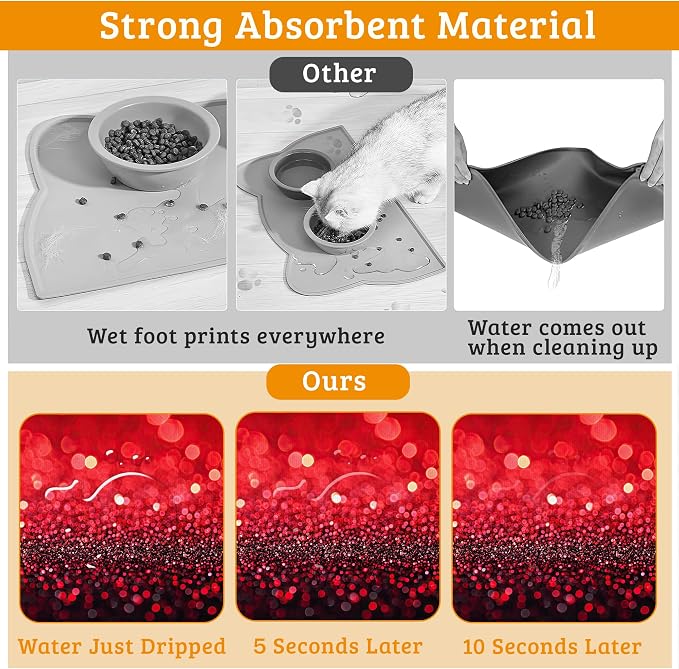 Red Gradienr Feeding Mat, Non-Slip Rubber Backing Mat, Cat Dog Accessories - Image 3