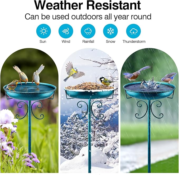 Daoeny 35In Metal Bird Bath for Outside, Vintage Freestanding Birdbaths & - Image 6