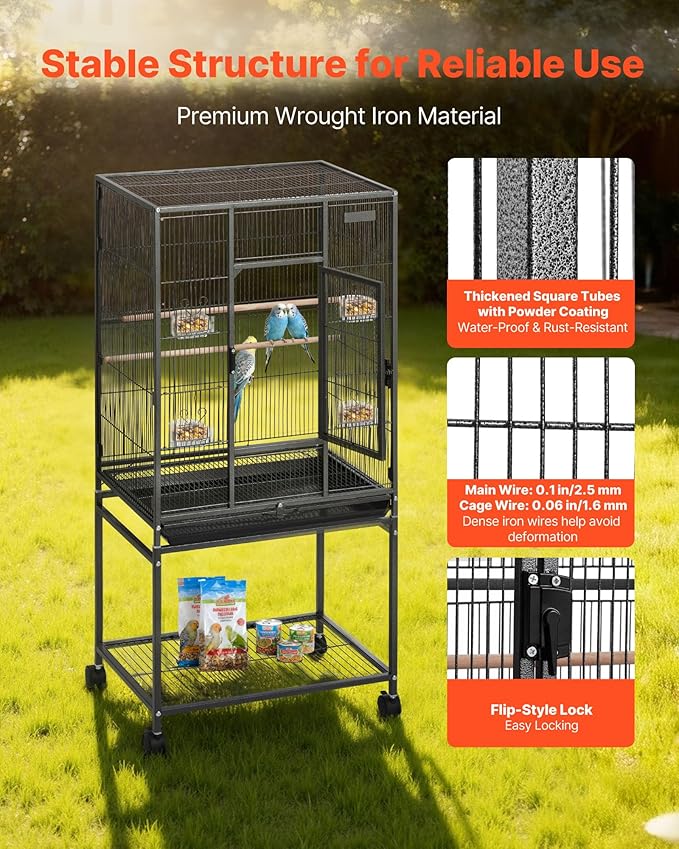 VEVOR Bird Cage, 24.6 x 16.7 x 53.9 inch, Flat Top, Wrought Iron Bird Flight - Image 3