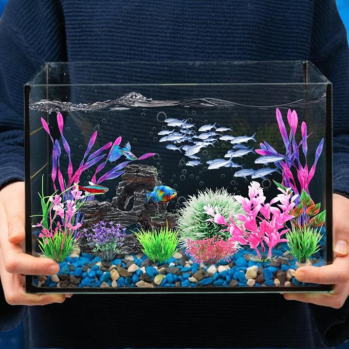Fish Tank Accessories, Aquarium Fish Tank Plastic Plants and Cave Rock - Image 4