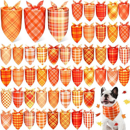 Abbylike 50 Pcs Orange Plaid Dog Bandanas Bulk Check Pattern Bandanas by Abbylike