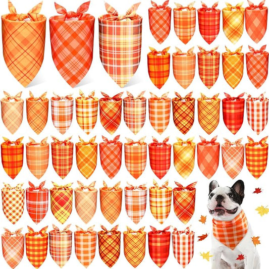 Abbylike 50 Pcs Orange Plaid Dog Bandanas Bulk Check Pattern Bandanas by Abbylike