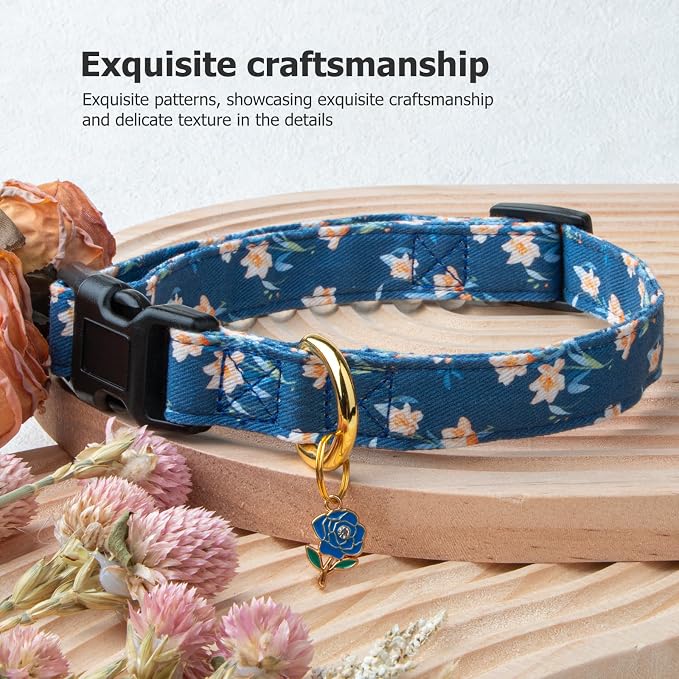 Cotton Handmade Dog Collar Cute and Distinctive Patterns Blue Tulip - Image 5