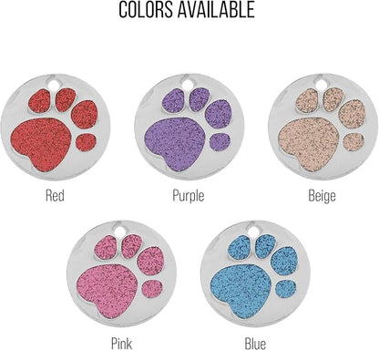 Paw Shape Dog ID Tag Stainless Steel Custom Laser Engraved, Cute Bling Glitter - Image 4