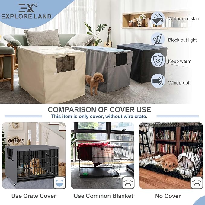 Explore Land Dog Crate Cover Heavy Duty Polyester Pet Kennel Sunshade Universal - Image 4