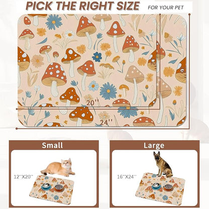 Cute Mushroom Flower Dog Cat Food Mat, Absorbent Pet Feeding Mat - Image 2