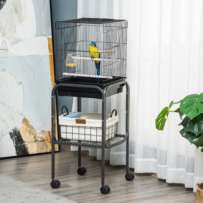 Pawhut 45-inch Metal Indoor Bird Cage, Parrot Cage, Bird Aviary - Image 9