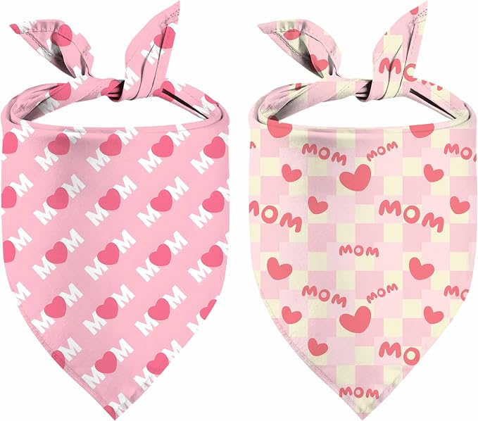 Mother Day Dog Bandanas, I Love Mom Dog Scarf, Accessories by Unknown