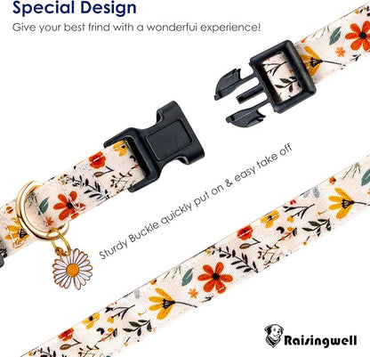 Cute Dog Collar Beige Flower Pattern - Image 2