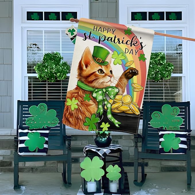 Dyrenson Happy St Patricks Day Orange Cat 28 x 40 House Flag Double Sided - Image 6