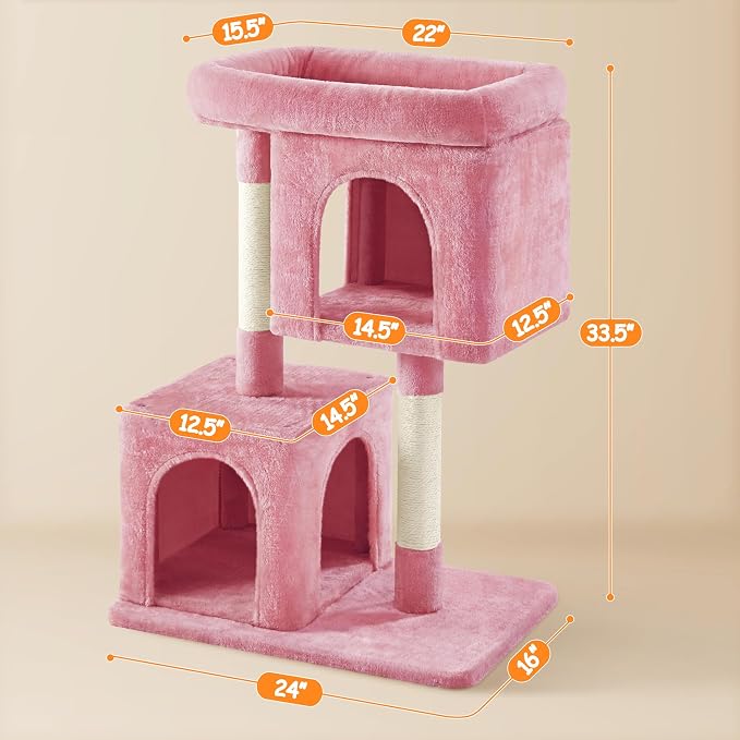 Yaheetech 33.5in Cat Tree, Small Kittens Tower w/Large Perch&2 Cozy Condos - Image 3