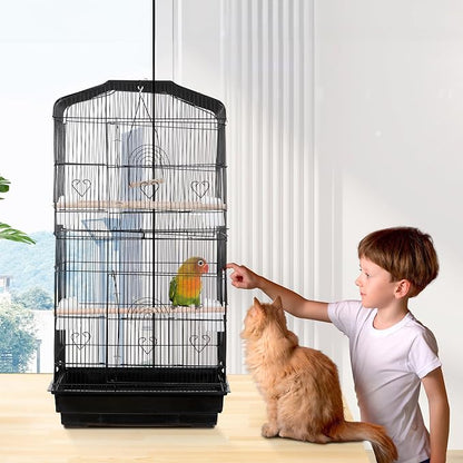 ZENY 63.4 Inch Bird Cage, Rolling Wrought Iron Parrot Cage - Image 5