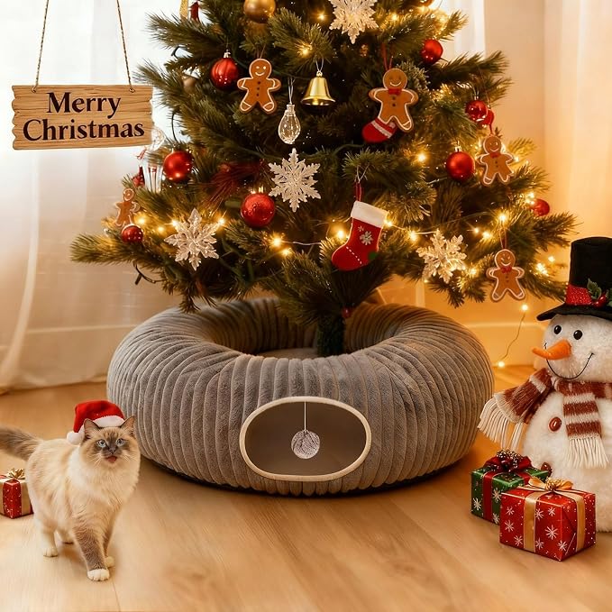 Cat Tunnel Bed for Indoor Cats, Peekaboo Cat Cave Bed, Soft Cat Donut Tunnel - Image 9