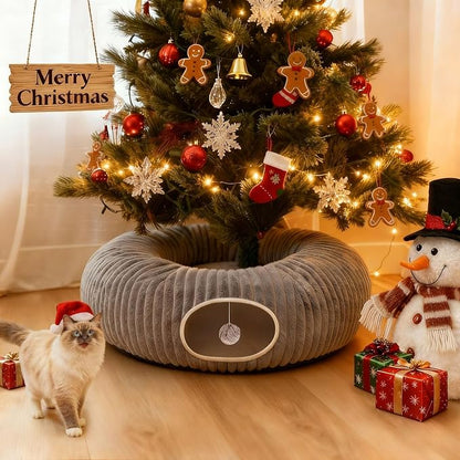 Cat Tunnel Bed for Indoor Cats, Peekaboo Cat Cave Bed, Soft Cat Donut Tunnel - Image 9