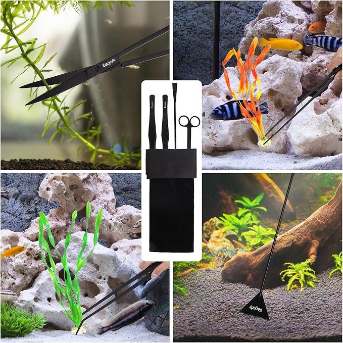 Segarty Longer Aquarium Aquascaping Tools, 4 in 1 Stainless Steel Black - Image 6
